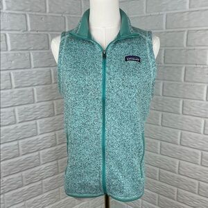 PATAGONIA VEST GREEN GRAY WHITE KNIT ZIP UP ZIPPER POCKET SZ MED